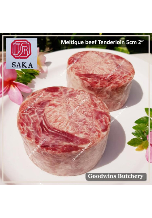 Beef Eye Fillet Mignon Has Dalam TENDERLOIN MELTIQUE meltik (wagyu alike) SAKA frozen ROAST MINI 5cm 2" (price/pc 500g)